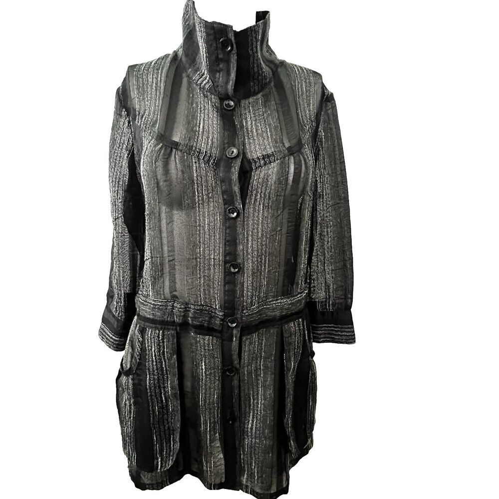 Vtg Avante Garde Sheer Dress S Mock Neck Button Belted Dark Academia Witchy Vamp